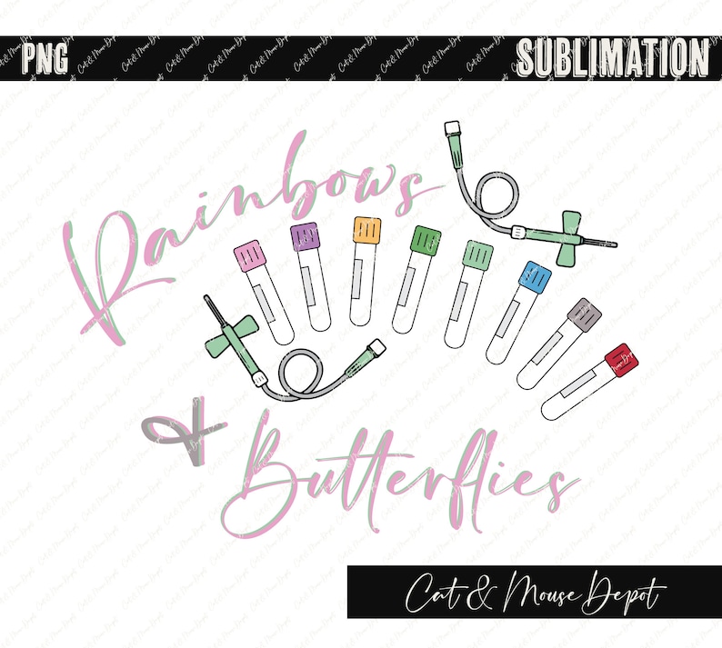 Rainbows and butterflies phlebotomist lab tech PNG Sublimation image 1