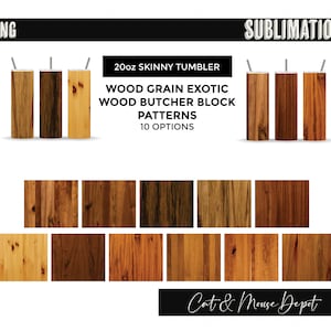 Exotic wood grain tumbler bundle with butcher block patterns PNG Sublimation; clipart