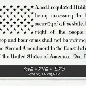May include: A black and white image of the Second Amendment to the United States Constitution. The text reads: "A well regulated Militia, being necessary to the security of a free state, the right of the people to keep and bear arms shall not be infringed. The Second Amendment to the Constitution of the United States of America. Dec. 1791."