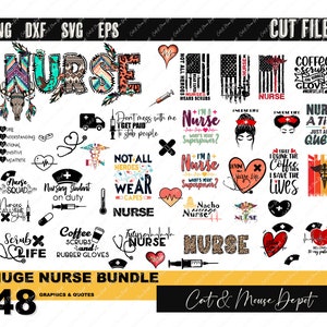 Enorme pacote de enfermeira com 48 gráficos, citações, sublimação, SVG; Arquivos Cricut Cut; SVG; Camisa SVG; clipart