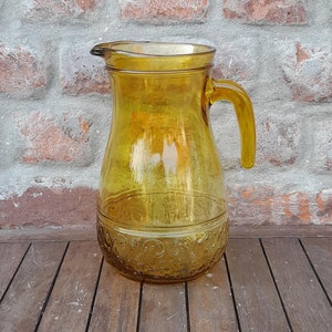Vintage Italian Amber Colored Glass Drink Serving Pitcher Carafe Simplistic Decor