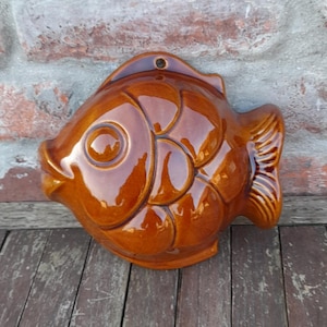 Vintage West German Ceramic Fish Baking Mold Jello Mold Fish Form Wall Hanging Decor German Cottage Decor