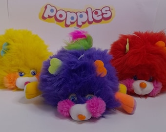 Vintage 80s POPPLES PC pretty Cool Popple Blue 15 Plush Ball Pop