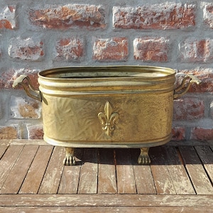 Vintage Jardinière Messing Bloempot Plantenbak Met Messing Leeuwenpoten Frans Rustiek Huisje Decor