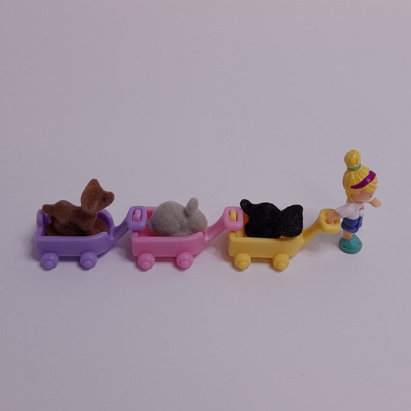 vintage Polly Pocket Mattel Toys 1993 - Chariots pour animaux de compagnie / Polly's Pet's Day Out - Bluebird harige huisdieren / Pet Parade Collection Playset