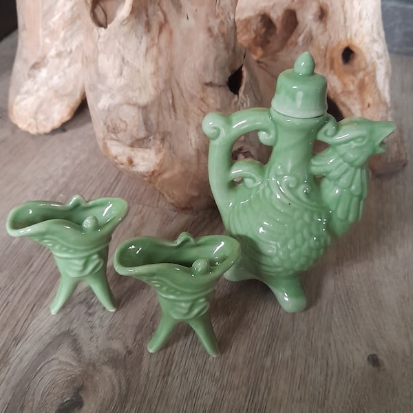 Porselein Phoenix Aziatische Celdadon Keramiek Sake Set kan witte wijn Rijstwijn set wijngerei