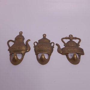 Vintage messing theepot keukenhanddoek ophanghaken set van 3 ophanghaken Cottage Core