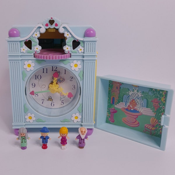 vintage Bluebird 1991 - Polly Pocket Fun Time Clock Set de jeu Bleu complet et Werkend
