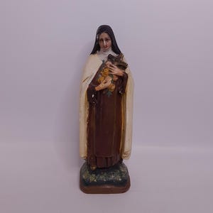 Vintage Statue Plaster St. Therese Lisieux Little Flower of Jesus Chapel Church Hand Painted Religous Christian Decor