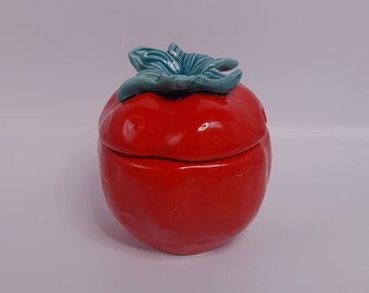 vintage Majolica Style Fraise Céramique Sucrier Pot à Confiture Marmelade Pot Sucrier