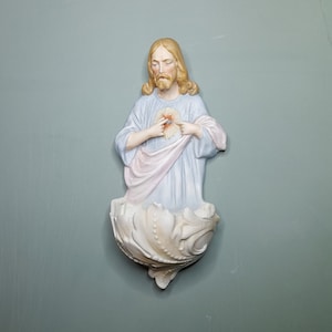 Porselein Frans Jezus Heilig Hart Wijwatervat Lettertype religieuze decoratie Jezus Christus Christus