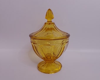 Vintage Art Deco Val St. Lambert Amberkleurig Glas Snoep Schotel Bonbon Pot Jaren 1930 Vanity Dressoir Pot