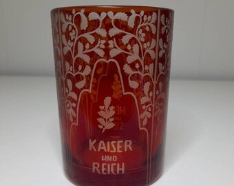 1914 1918 kaiser und reich, heil Und sieg gegraveerde glazen kristallen beker kaiser keizer Wilhelm II duitsland