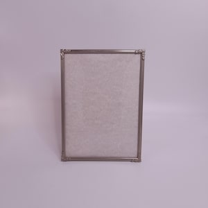 Vintage Convex Glass Metal Picture Frame With Ornate Design On Corners And Rectangular Bubble Glass