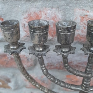 Vintage Jewish Menorah Brass Bronze Pewter Hanukkah Candle With 7 Places