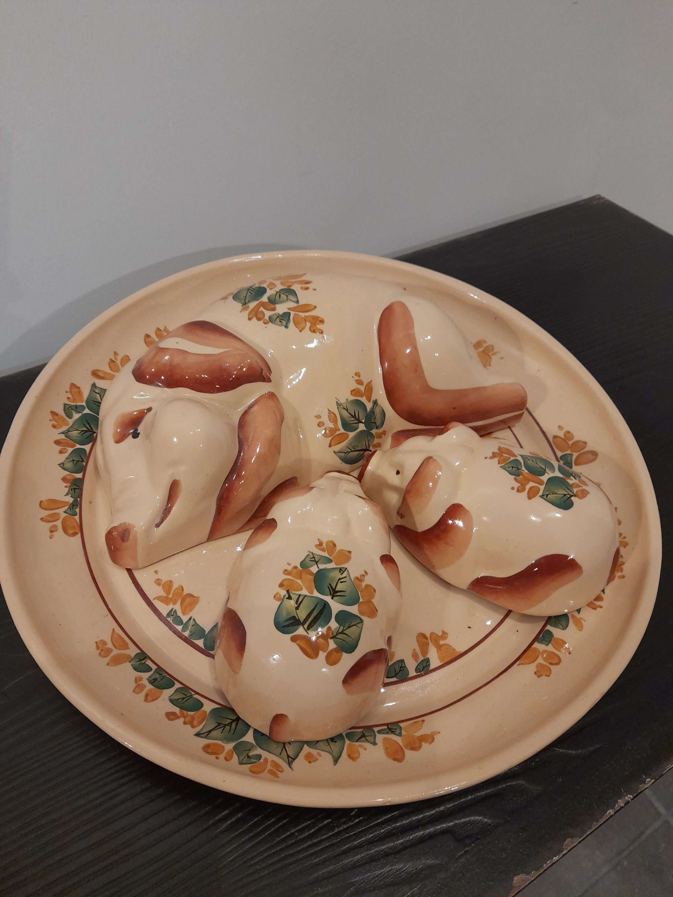 Vintage French Decorative Ceramic Pig Tray Center Piece Tureen