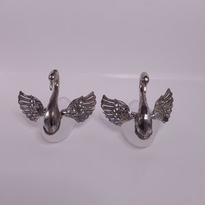 Vintage Silver Colored Metal And Glass Swan Ring Holder Salt And Pepper Dishes Set Of 2