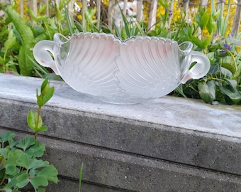 ヴィンテージ ミカサ ウォルサー フロストクリスタルガラス 双頭の白鳥ボウル ピンクのディテール ディナーウェア