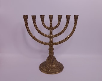 Bougie de Hanoucca Menorah juive vintage en laiton, bronze et étain avec 7 places