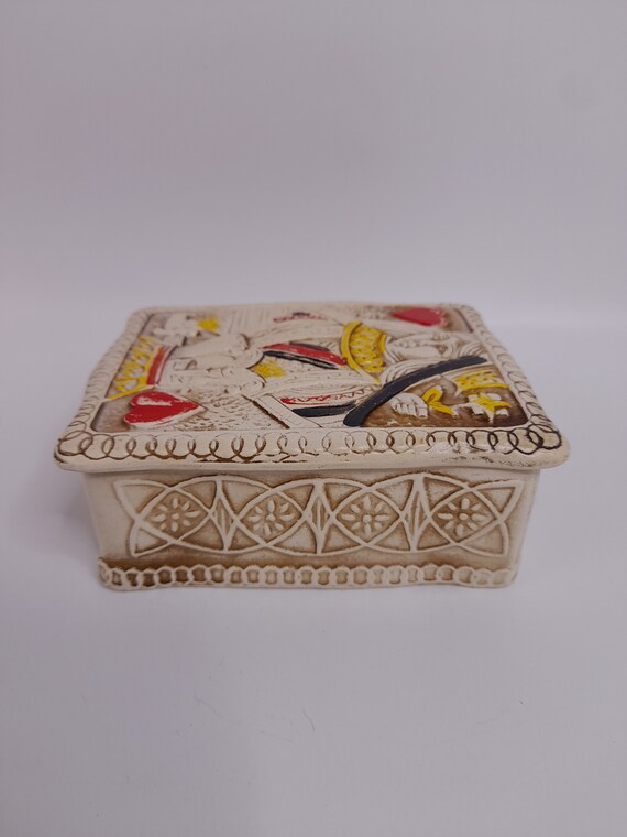 Vintage Ceramic Stoneware Playing Cards Box Trink… - image 2