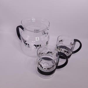 Vintage zwart-witte koeien koffiekan melkkan met kopjes met 2 handvatten Cow Design Mid West