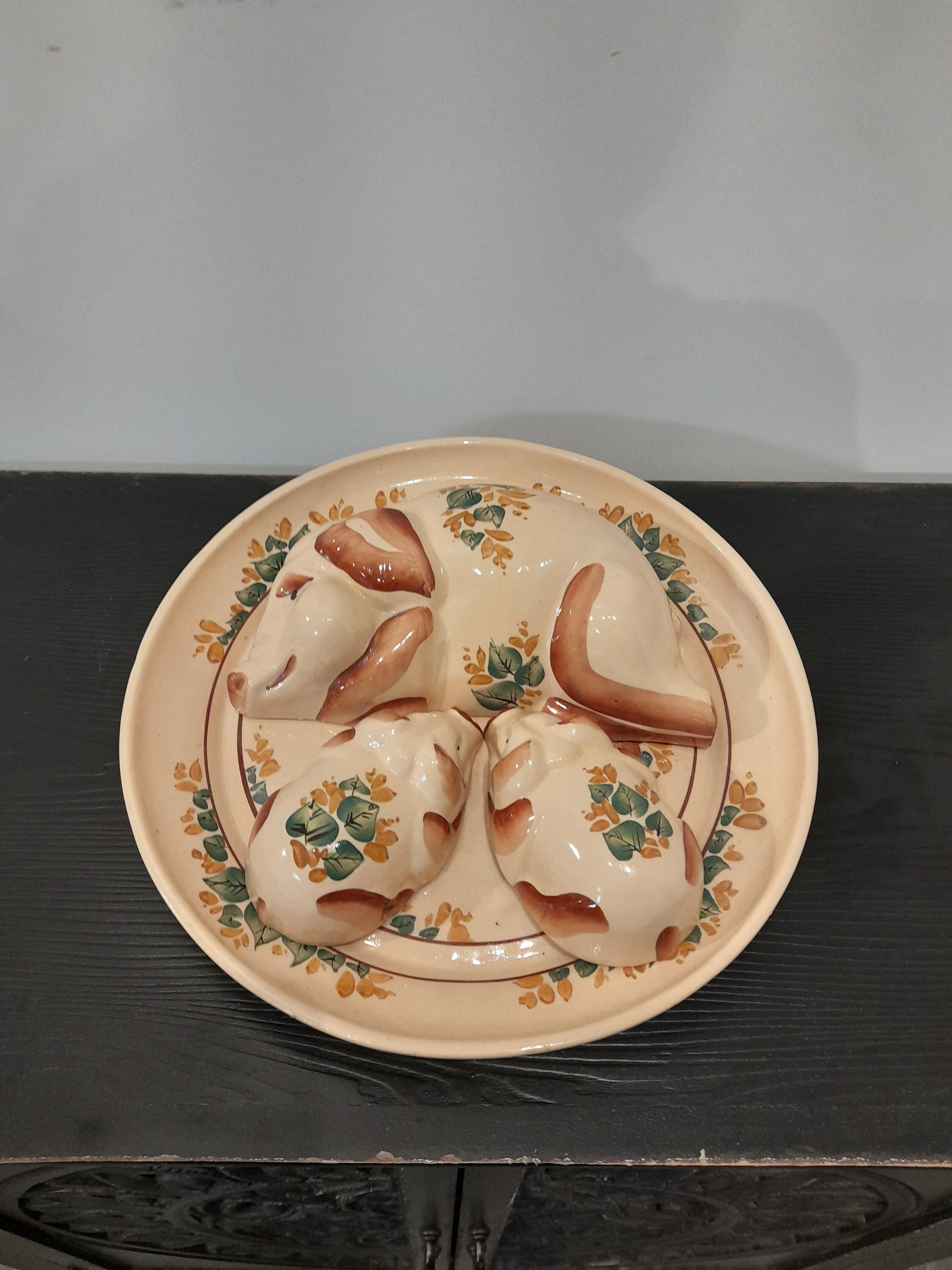 Vintage French Decorative Ceramic Pig Tray Center Piece Tureen