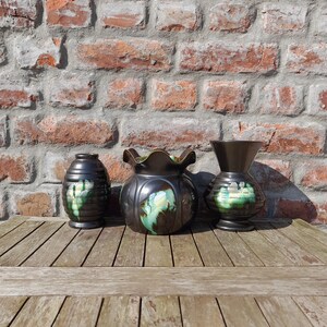 vintage Art déco vase pique-fleurs Faienceries de Thulin poterie belge piqué fleur vases en céramique du milieu du siècle