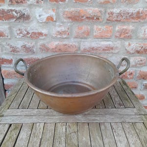 Vintage French Copper Jam Making Pot Large Copper Wash Basin Pot Jardinière Cottage Decor