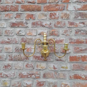 Vintage Brass Sconce 3 Piece Wall Hanging Candlestick Holder French Cottage Decor
