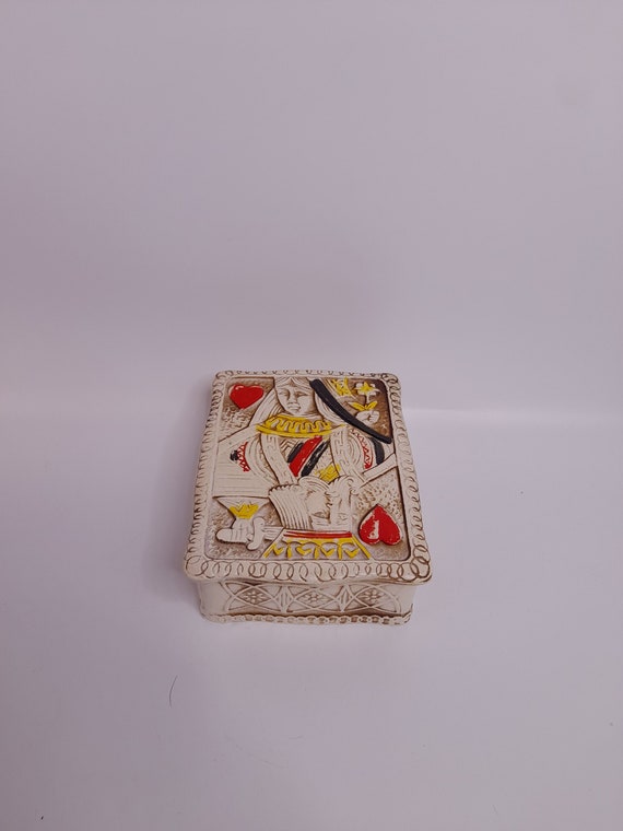 Vintage Ceramic Stoneware Playing Cards Box Trink… - image 1