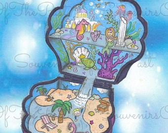 Vintage Polly Pocket decoración de pared tekening kleur impresión A4 formato arte impresión zee zeemeermin agua