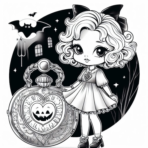 Polly pocket inspired Halloween coloring sheets color pages bundle of 5 Fantasy Coloring Pages, Kids and Adults Digital Download Printable