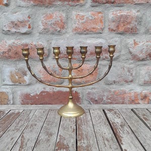 Vintage Jewish Menorah Brass Bronze Pewter Hanukkah Candle With 7 Places