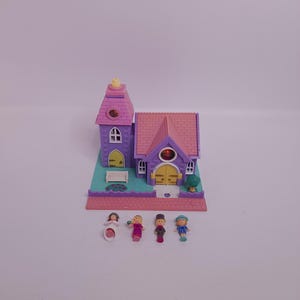 Vintage Polly Pocket 1993 oplichtende bruiloft kapel Bluebird speelgoed Vintage Mattel Pollyville