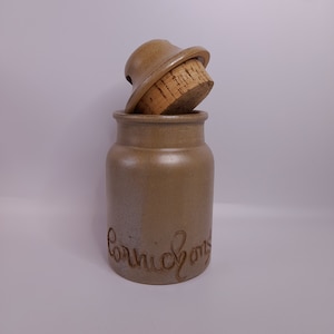 Vintage French Stoneware Pickle Jar With Ceramic And Cork Lid Stoneware Pot Rustic Decor