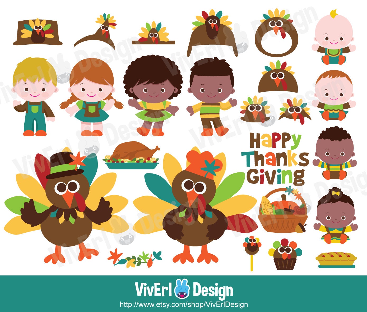 Thanksgiving Clipart Turkey Clipart | Etsy