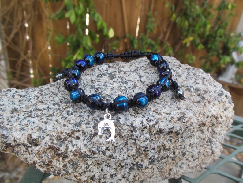 Beach Sea Bracelet Ocean Bracelet Nylon Cord Dolphin Glass Beaded Charm Unisex Adjustable Bracelet Summer Bracelet Beach Bracelet