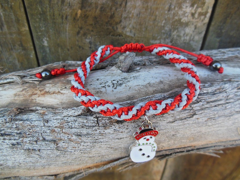 Winter Friendship White Enamel Snowman Charm Spiral Double Helix Unisex Adjustable Bracelet Color Choice Christmas Faux Leather Cord
