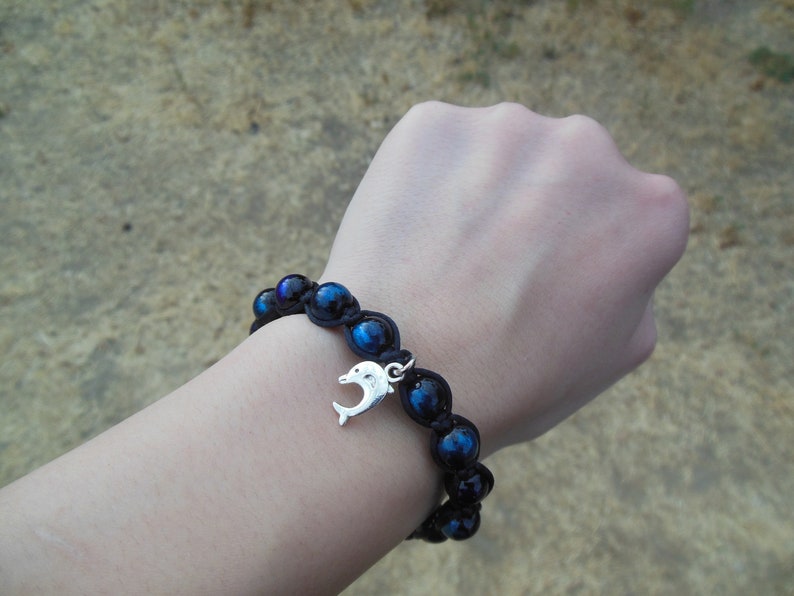 Beach Sea Bracelet Ocean Bracelet Nylon Cord Dolphin Glass Beaded Charm Unisex Adjustable Bracelet Summer Bracelet Beach Bracelet