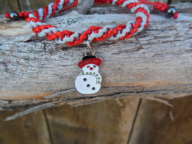 Winter Friendship White Enamel Snowman Charm Spiral Double Helix Unisex Adjustable Bracelet Color Choice Christmas Faux Leather Cord