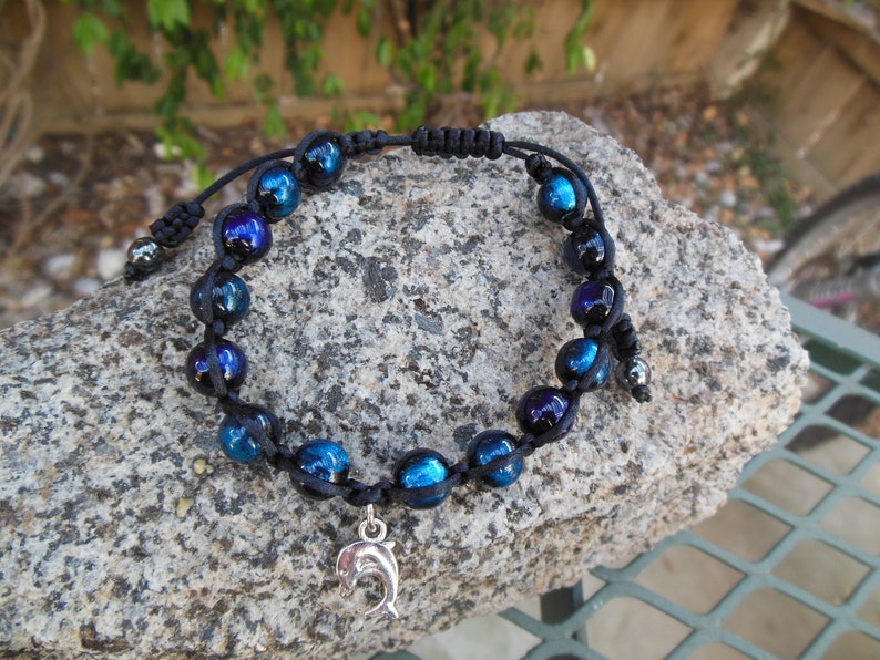 Beach Sea Bracelet Ocean Bracelet Nylon Cord Dolphin Glass Beaded Charm Unisex Adjustable Bracelet Summer Bracelet Beach Bracelet