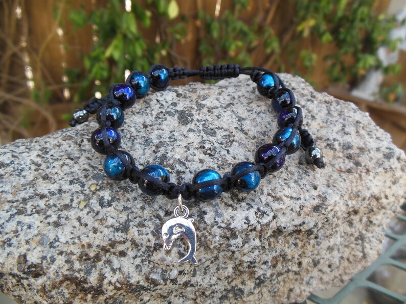 Beach Sea Bracelet Ocean Bracelet Nylon Cord Dolphin Glass Beaded Charm Unisex Adjustable Bracelet Summer Bracelet Beach Bracelet