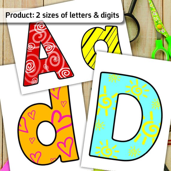 colorful printable alphabet letters digits 2 size pdf etsy