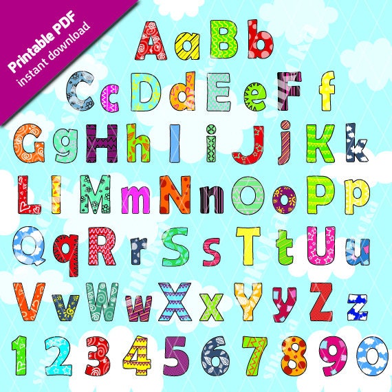 Colorful Printable Alphabet Letters &amp; Digits 2 Size PDF - Etsy Singapore