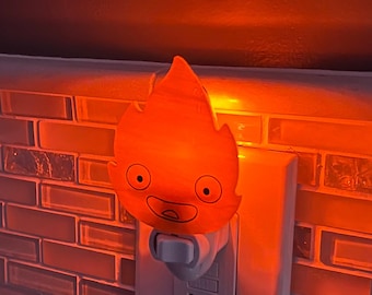 Stained Glass Calcifer Inspired Flickering Night Light! So cute! Made with fiery orange stained glass! Made to Order!