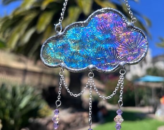 Dije de coche con forma de nube de vitral iridiscente, colgante florentino hecho a mano