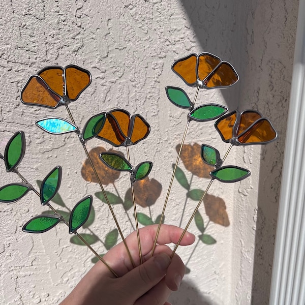 Stained Glass Orange Poppy! One Handmade Poppy made with Orange Stained Glass! Made to Order!