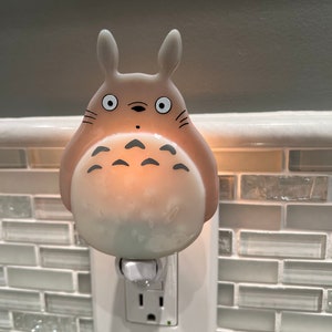 Stained Glass Totoro Inspired Night Light! Made with gray & cream stained glass! Made to Order!