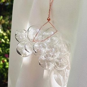 Set of clear glass bubble necklace and earrings, hollow beads on rosé gold chain, designer minimalist jewelry