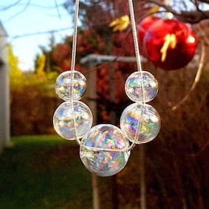 Set of 3: Rainbow glass bubble necklace, bracelet and earrings set, hollow beads on silver chain, designer minimalist jewelry